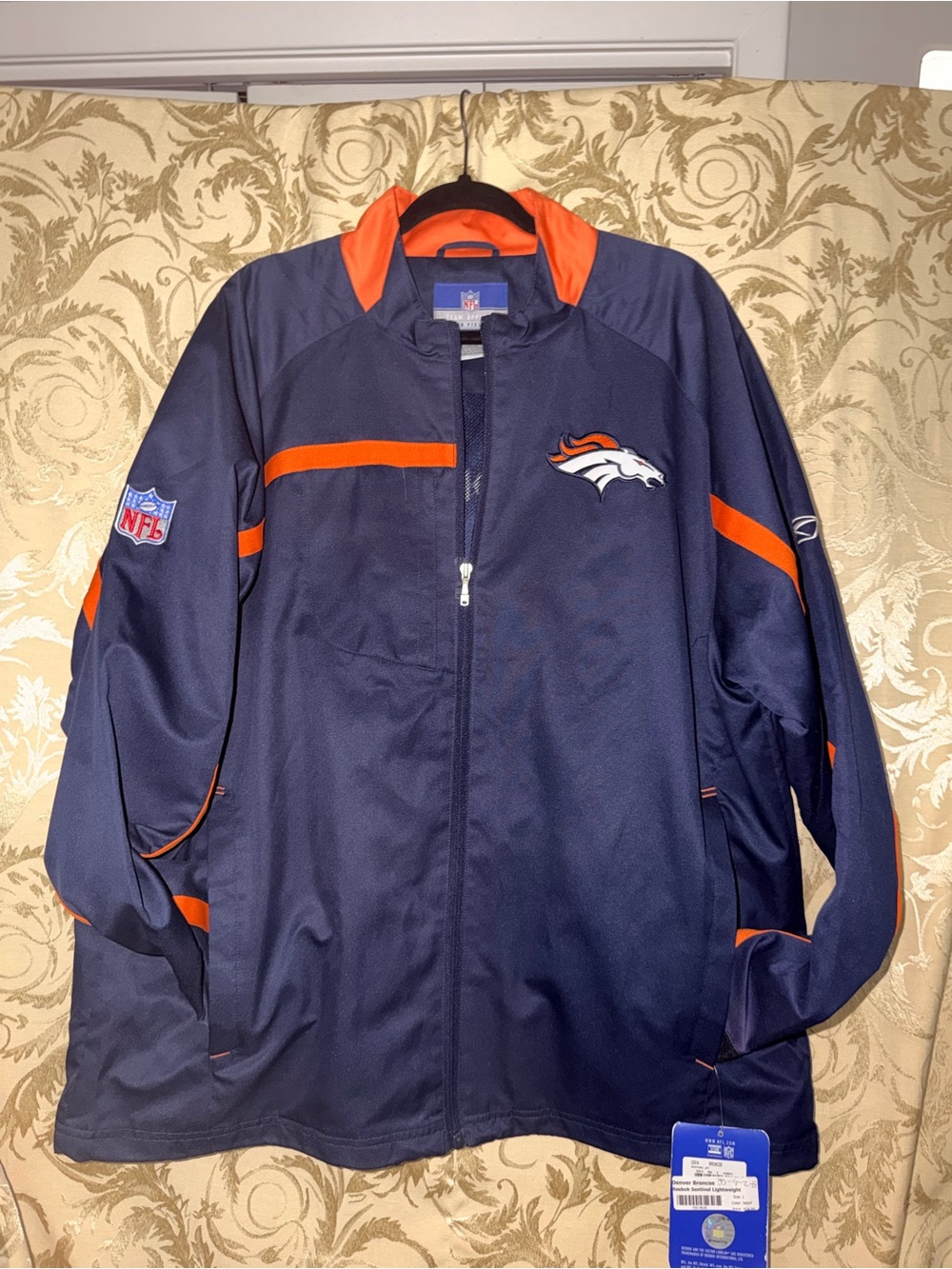Reebok Men's Navy and Orange Denver Broncos Lightweight Jacket